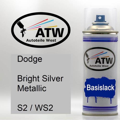 Dodge, Bright Silver Metallic, S2 / WS2: 400ml Sprühdose, von ATW Autoteile West.